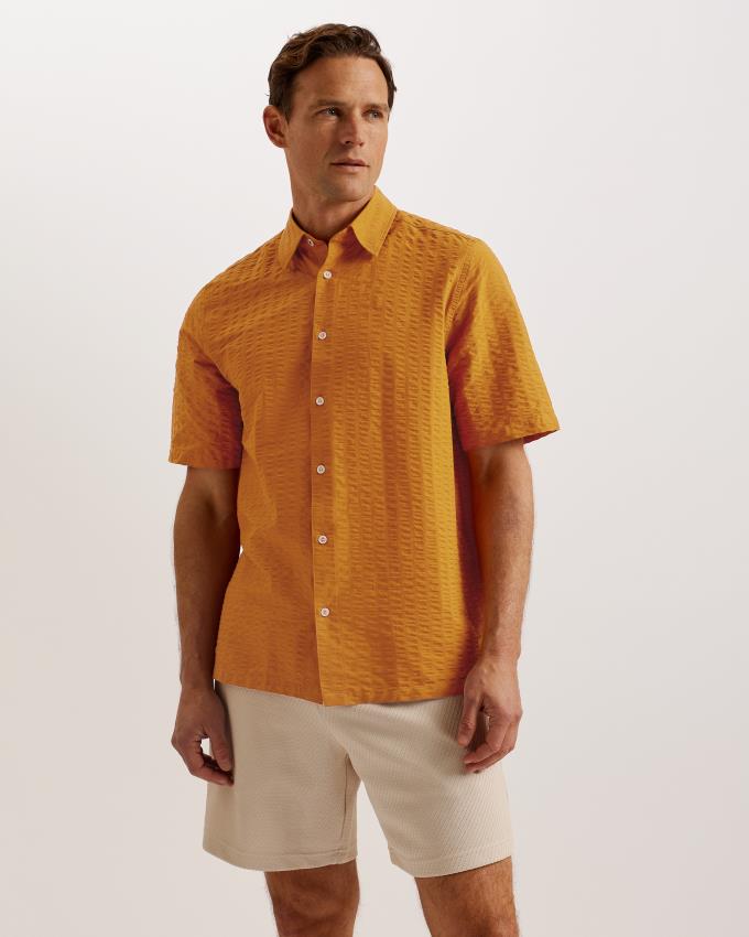 Chemises Ted Baker Seersucker Stripe Cotton Orange Foncé Homme | DIQ-90752635